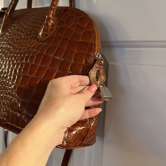 Croc Embossed Patent Leather Italian Handbag with Removable Shoulder Strap